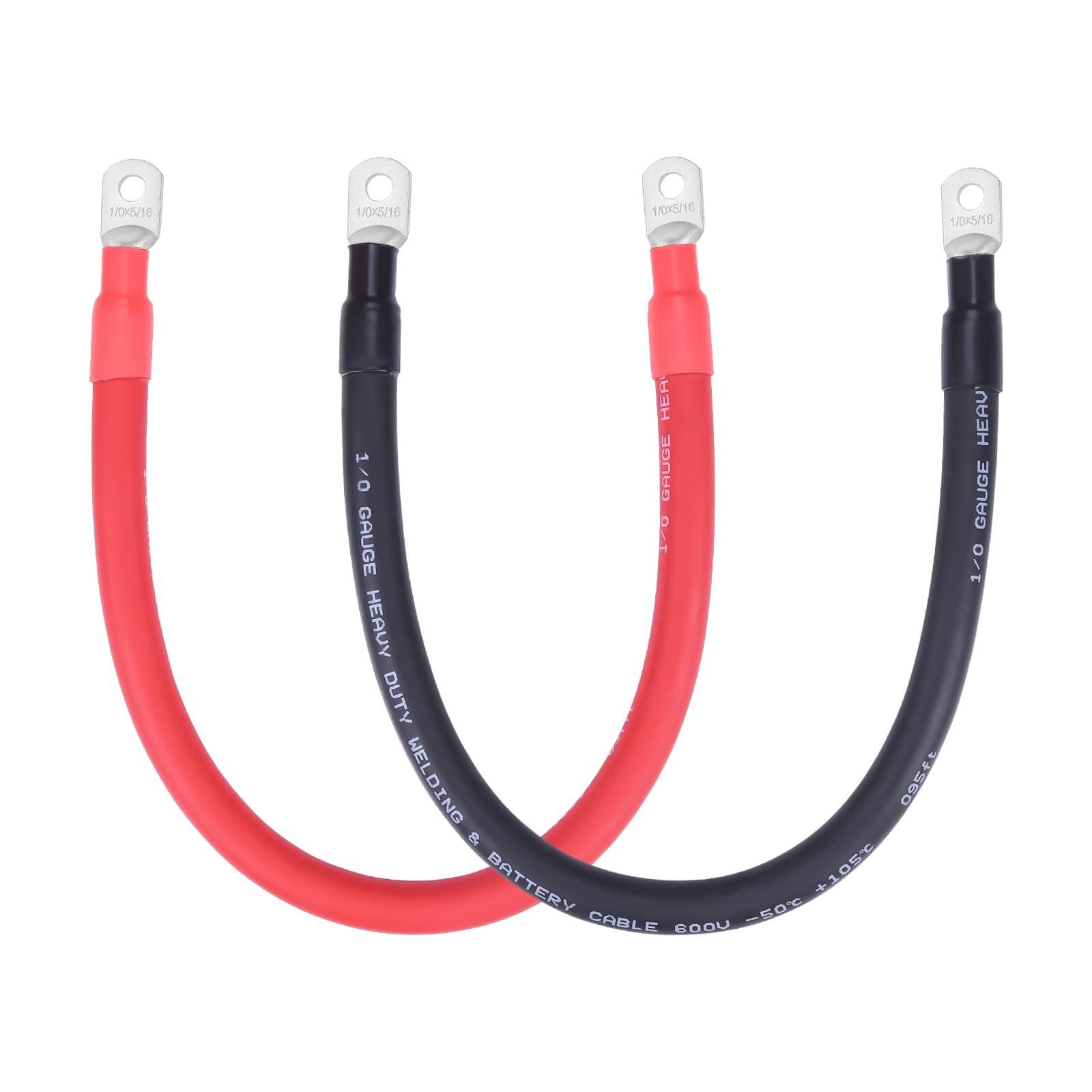 1/0 AWG Flexible Battery Cable with 5/16" Terminals - OFC Pure Copper Inverter &amp; Welding Wire for Automotive Solar RV Motorcycle (Red + Black 1.5FT Pair)