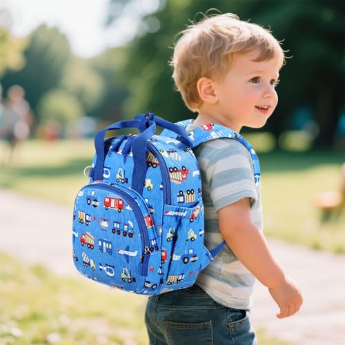 Image of Bluboon Toddler Backpack for Girls Boys 2-4 Cute 12 inch Preschool Kindergarten Backpacks Kids Daycare Bags School Travel (Engineering vehicle - sky blue, Age 2-4 (12 inch H not Fit A4 Folder))