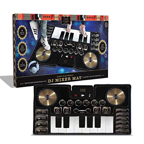 FAO Schwarz Giant Electronic Dance Mat DJ Mixer with Piano Keyboard & Turntable Scratch Pads, Includes Built-in Soundtracks & Vocal & Percussion Sound Effects for Composing & Recording Your Own Music