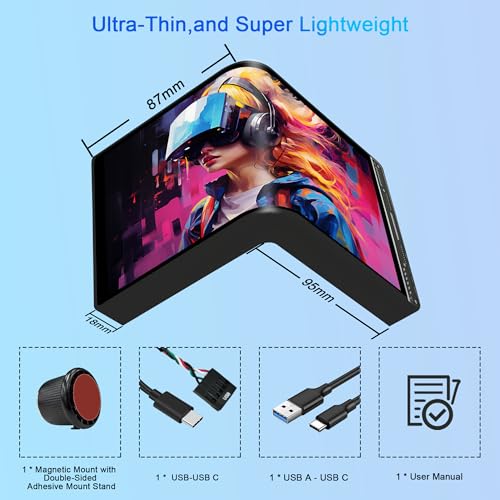 Image of wisecoco Portable Water Cooling Curved Screen Monitor 6.5 inch 2K 2560x1440 IPS with Magnic Stand External Computer Laptop OLED Monitor for PC Laptop Desktop (Black)
