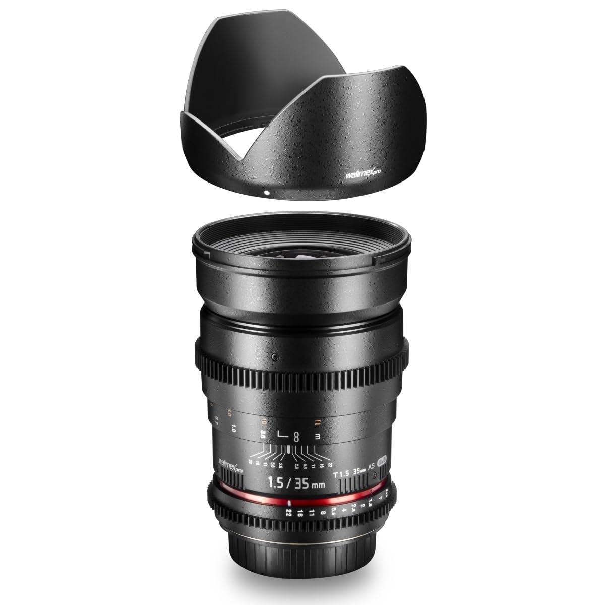 Walimex pro 35mm 1:1,5 VDSLR Foto- und Videoobjektiv (Filtergewinde 77mm, Gegenlichtblende, Zahnkranz, stufenlose Blende und Fokus) kompatibel mit Nikon F Objektivbajonett schwarz