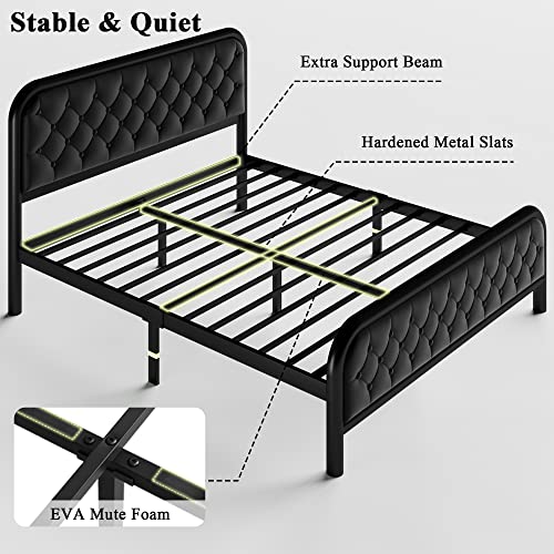Ipormis Queen Size Metal Bed Frame With Faux Leather Button Tufted Headboard And Footboard, Heavy Duty Platform Bed With 17 Steel Slats,12" Under-Bed Space, No Box Spring Needed, Noise-Free, Black #TOP5