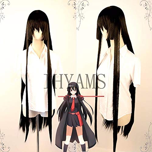 AHJSN 100cm Hochwertige hitzebeständige Akame Perücke Anime Akame ga Kill Cosplay Perücken Langes schwarzes Kunsthaar + Perückenkappe