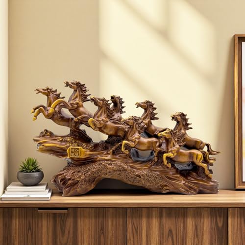 Estatua de Caballos Feng Shui de Resina 13.7"x4"x7.9" miniatura 2