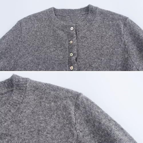 FindThy Women’s Cropped Cardigan Sweater Trendy Crewneck Ruffle Long Sleeve Button Down Knitwear Tops3