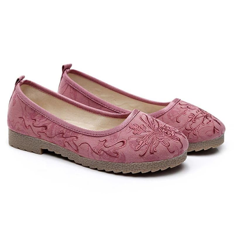 JYHBHMZG Soft Jacquard Cotton Embroidered Women Slip On Ballet Flats Comfortable Casual Platform Shoes Gray Beige2