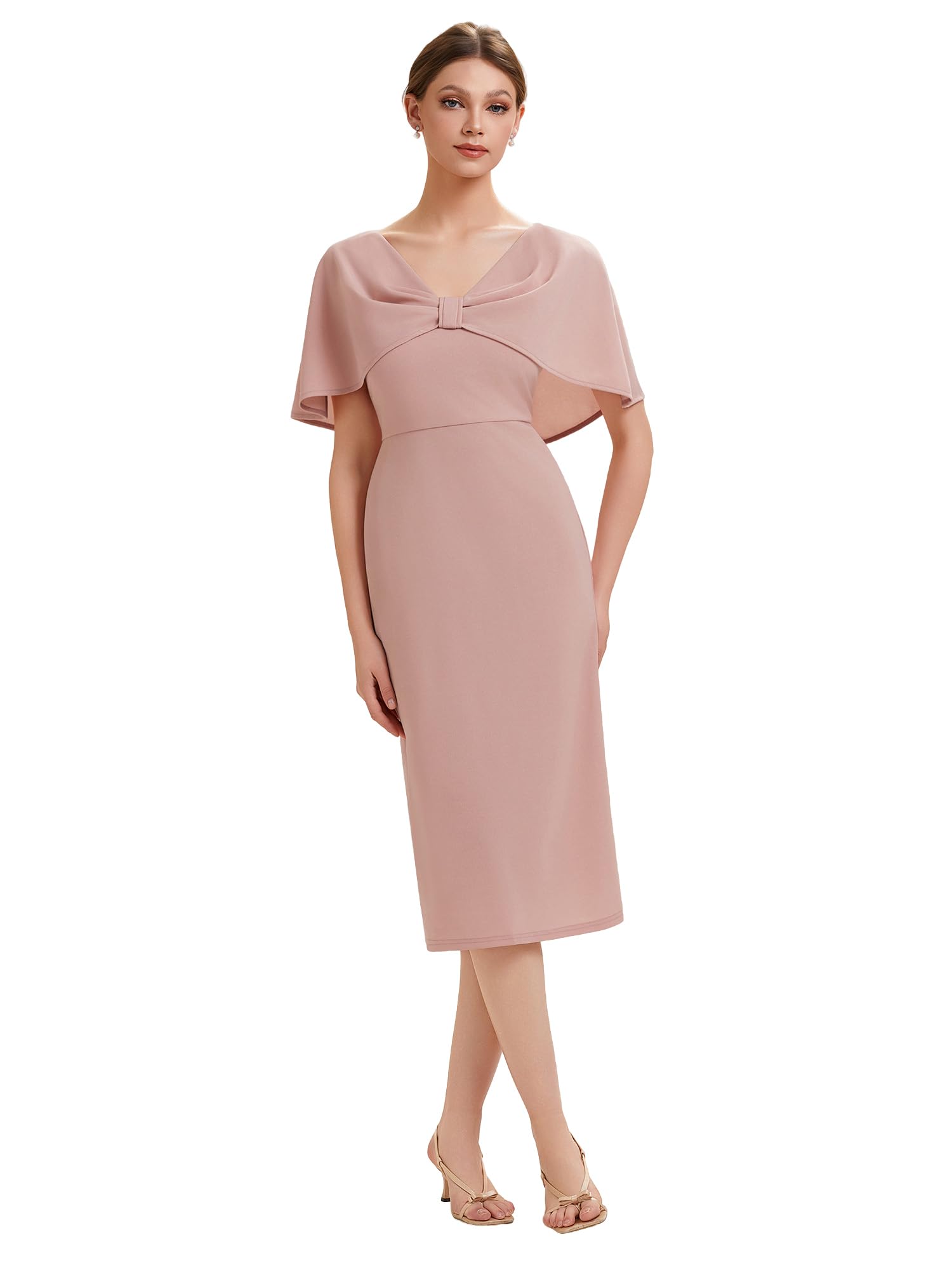 Ever-Pretty Robes d'invité de Mariage Encolure Ronde sans Manche Tricot Midi Robe Droite EG02688