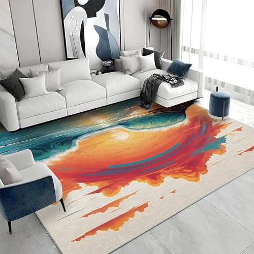 カーペット 虹 海 ベージュ ブルー 160x160 正方形 抽象 カーペット 1畳 洗濯機で洗える 滑らない 絨毯 薄い カシミヤラグ ホットカーペット床暖房対応 じゅうたん 防ダニ おしゃれ オールシーズン a&657