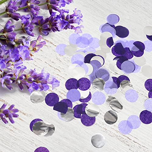 Image of VCOSTORE 1 Inch Tissue Paper Confetti Circles,1.76oz Round Paper Table Confetti Circle Dots, Suitable for Birthday Wedding Party Decoration and Baby Shower decorations,Purple and Sliver,5000 Pieces