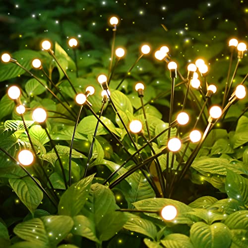 COFEMY Firefly Solar Gartenlichter, 4 Stück 10LED Solar Glühwürmchen Lichter,IP65 Wasserdicht Solarlampen für Außen Garten Fußweg Yard Patio Walkway Decor(Warm-Weiß)