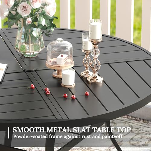 Image of VICLLAX Round Patio Table with Adjustable Umbrella Hole for 6, All Weather 47.2 inch Metal Outdoor Dining Table for Lawn Garden, Black