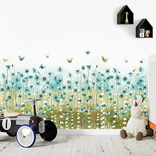 Vinilos decorativos flores y mariposas azul y blanco 4 hojas miniatura 7