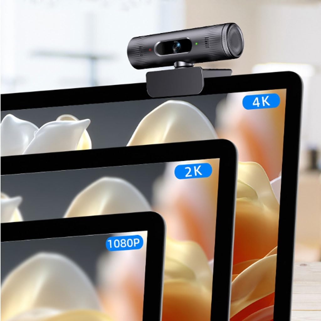 LEIYTFE Fotocamera Per Computer Portatile HD Wide-angle E Video Web Camera, Modalità Di Bellezza, Doppi Microfoni Ad Annullamento Del Rumore, Webcam Per Computer Per Calling Meeting Gaming(4K)