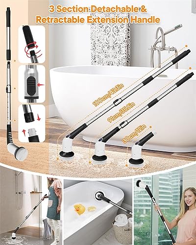 CLLIS-Electric-Spin-Scrubber-Shower-Scrubber-for-Cleaning-3-Speeds-Shower-Cleaning-Brush-with-Long-Handle-8-Replaceable-Brush-Heads-Adjustable-Extension-Handle-Electric-Scrubber-for-BathroomTub