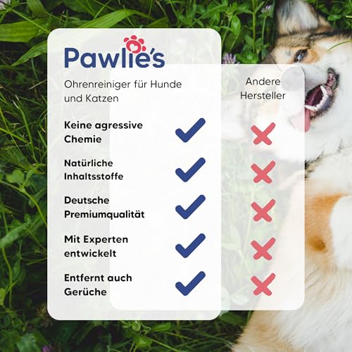 Pawlie's Ohrenreiniger Hund - Natürlicher Ohrreiniger für Hunde bei Juckreiz & Ohrenentzündung Hund | Sanfte Ohrenpflege für Hunde, Ohrentropfen für Hunde | Ohrenpflege Hund & Katze