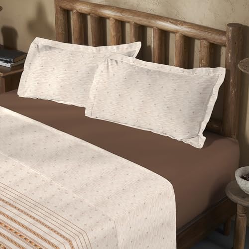 Image of MYTRIDENT Sanskriti Cotton Bedsheet for Double Bed, Gifting Collection King Size - Kullu Shawl Beige