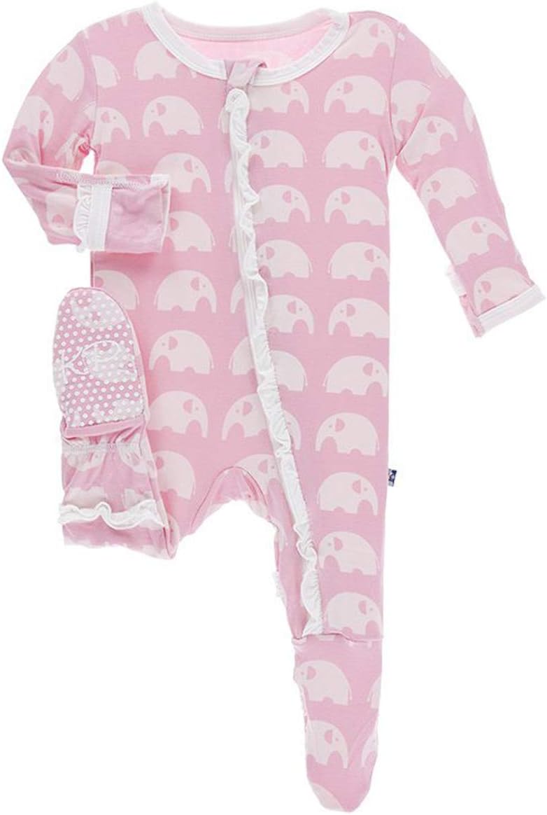 KicKee Pants Little Girls Essentials Print Layette Classic Ruffle Footie with Zipper