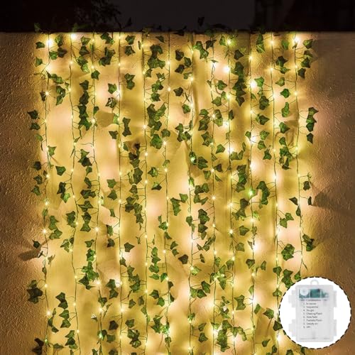 Guirnalda de Hiedra Artificial 10M Con 100 LED Luces a Batería Interior/Exterior 8 Modos - Decoración Para Habitación, Jardín, Patio, Balcón, Boda, Fiesta
