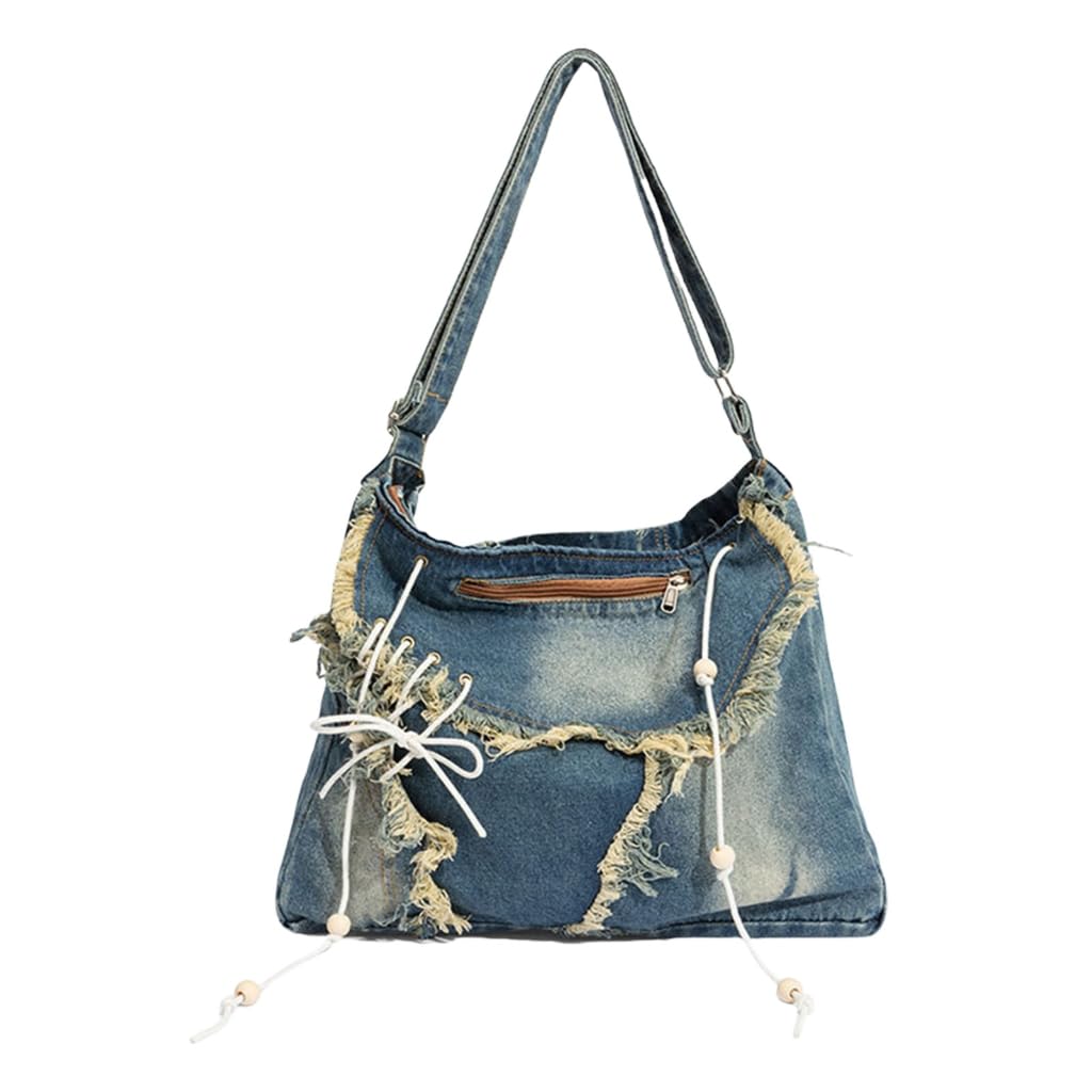 Sac à bandoulière denim délavé idéal pour les cours et les sorties - 8