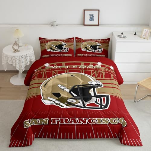 Feelyou Boys Football Comforter Set,American Football City San Francisco Bedding Set Queen Size,Football Sports Game Comforter,Ball Fans Gifts Quilt Set