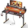 Motpk gaming desk with float monitor stand small computer desk 40inch with shelves power outlet gamer desk gaming table with led lights kids boys gaming desk black  urban country home decor