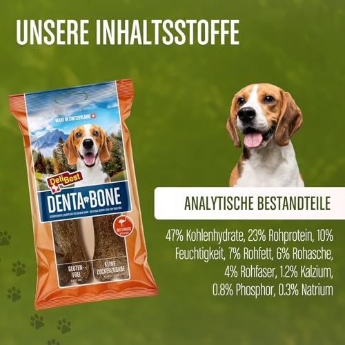 DeliBest DentaBone Strauss I Kauknochen Hund leicht verträglich ohne Gluten I Kaustange Hund für die Zahnreinigung I Hundesnacks für groß und klein I Hundekauknochen 2 x 60 g