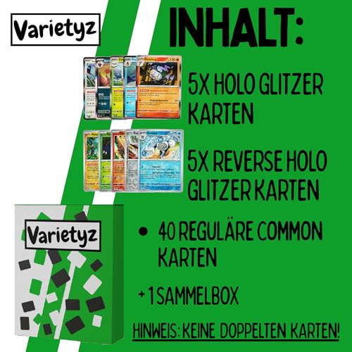 50 Pokémon Karten Deutsch – inkl. 5 Holo Glitzerkarten & 5 Reverse Holos – Verschiedene Karten ohne Duplikate – Sammelkarten Box Set für Kinder & Sammler – Bild 4