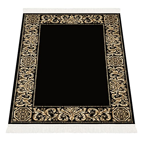 Belle Arti Premium Wohnzimmer Mäander Teppich Rund Läufer Oval aus 100% Viskose im Meander Medusa Design Flur Carpet Versac in verschiedenen Varianten und Größen 541 (Schwarz, 160 x 230 cm) Cover