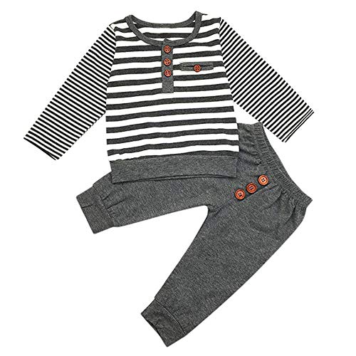 Preisvergleich Produktbild Baby Bekleidungsset Winter Yanhoo Baby Langärmel Stripe Rundkragen Pullover Langarmshirt Top + Hosen-Set (6M-24M)