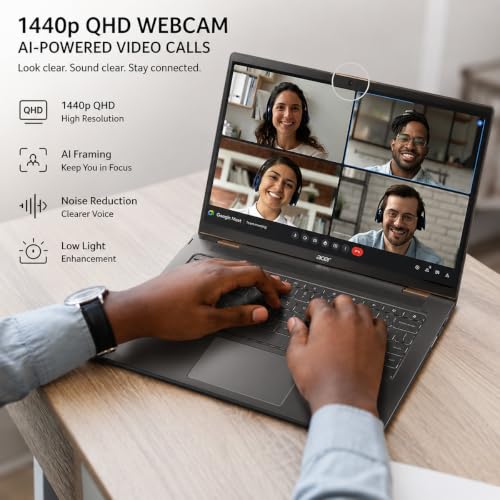 Image of Acer Chromebook Plus Spin 714 14 inch 2-in-1, Ultra 5 115U, 8GB DDR5, 512GB SSD | FHD+ Touchscreen Laptop, 2x Thunderbolt 4, Intel 8-Core, Convertible for Business, Students, Backlit, Gemini AI, Chrome OS