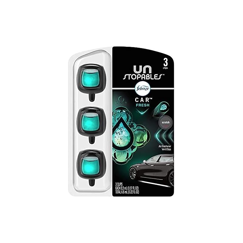 Febreze Car Air Freshener Vent Clip Unstoppables Fresh Scent, .07 oz Car vent Clip, Pack of 3