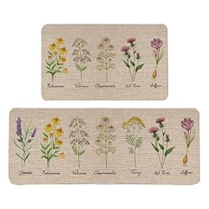 Floral Decorative Kitchen Mats Set of 2, Non-Slip Absorbent Rug Comfort Standing Runner Mats Washable Floor Mat Seasonal Mat for Kitchen – 17×29 and 17×47 Inch