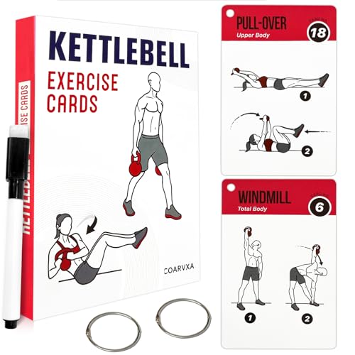 Kettlebell Cards for Women & Men-50 Kettlebell Workout Cards，Includes 2 Rings& Dry-Erase for Easy...