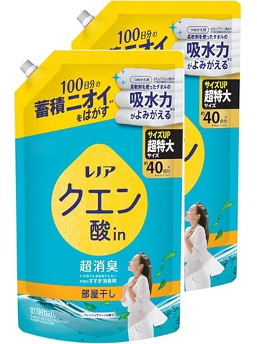 レ ノアクエン酸イン超消臭 匂い各種 オリジナルメッセージカード付 (詰換1100ml+1100ml, フレッシュグリーン)