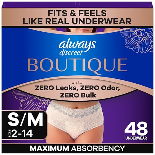 Image of Always Discreet Boutique Incontinence and Postpartum Underwear for Women, Maximum Protection, Small/Medium, Rosy, 48 Count (4 Packs of 12)