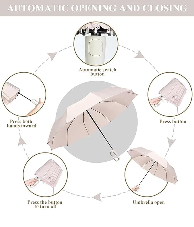 51mW76xueyL TEKCOOL UV Umbrella with Novelty Carabiner Handle, Travel Umbrellas for Rain and Sun Windproof Compact, Automatic Open Close, 8 Ribs, Portable Umbrella for Men and Women(Beige)