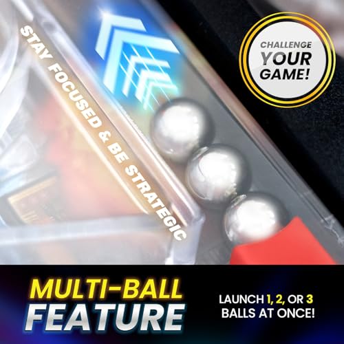 New Era Pinball Game Black – Interactive Tabletop or Floor Arcade Pinball Machine for Kids & Adults – LED Scoring, Lights & Sounds, Fast & Fun 3-Ball Launch Game – Ideal Gift for Birthdays & Christmas