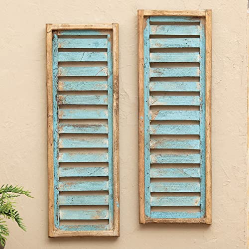 BLACK FOREST DECOR Santa Fe Turquoise Wood Shutters - Set of 2 11" Wx32 H