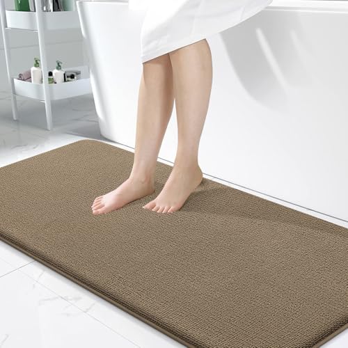 Image of OLANLY Thick Memory Foam Bathroom Runner Rugs 47x24, Extra Soft Absorbent Long Bath Rug, Quick Dry Bath Mats, Non-Slip, Machine Washable Mat for Bathroom, Tub and Shower, Home Decor Accessories, Tan