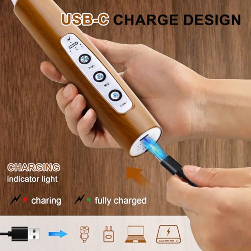 Image of YUSWKO Wood Grain Handheld Milk Frother Wand for Coffee, Rechargeable Electric Whisk with 3 Heads 3 Speeds Drink Mixer Coffee Frother For Latte, Cappuccino, Hot Chocolate, Egg