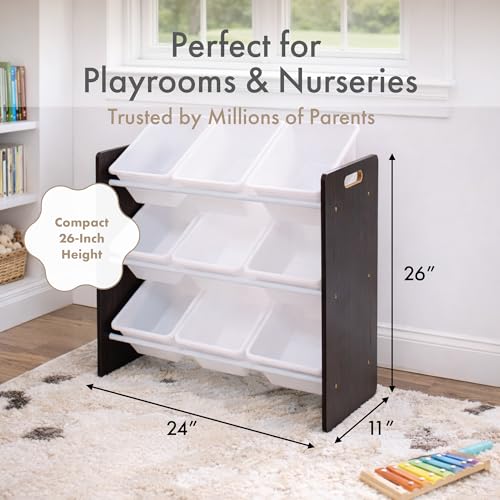 Image of Humble Crew Toy Storage Organizer with 9 Removable Storage Bins for Kids Playroom, 3-Tier Toddler Toy Organization and Storage, Espresso /White