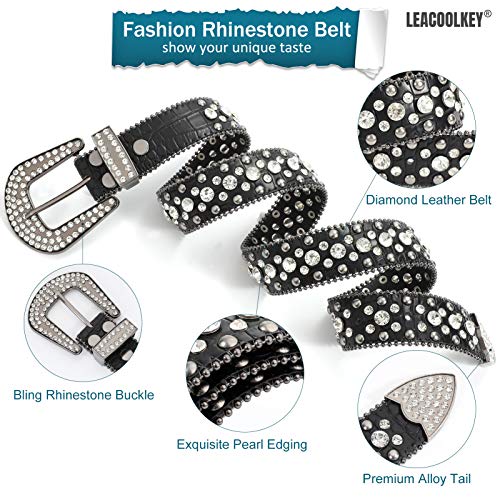 LEACOOLKEY Western Cowgirl Rhinestone Belt for Jeans, Fashion Rhinestone Belt for Women & Men2