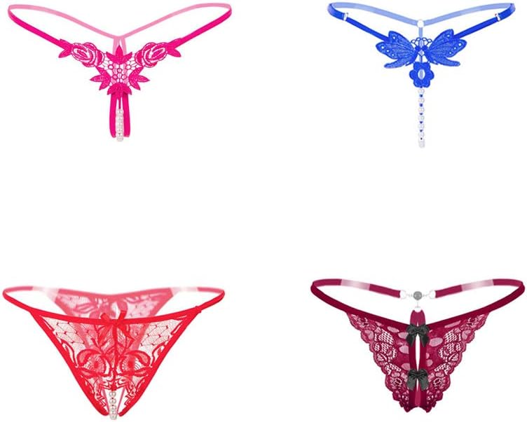 Nightaste Womens Lace Thong Panties Pack of 4pcs Stretchy Lingerie G-String Underwear (L, Style 4)