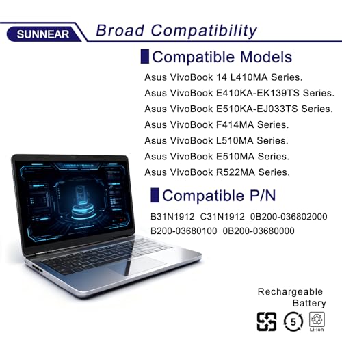 Image of B31N1912 C31N1912 Laptop Battery for ASUS VivoBook 14 E410M E410MA L410M L410MA E410KA E510MA E510KA F414MA L510MA R522MA E410MA-EK026TS L410MA-BV058TS E510KA-EJ033TS 42Wh
