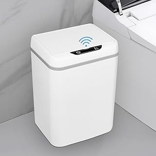 Touchless Bathroom Trash Can with Lid, 2.4 Gallon Motion Sensor Smart Trash Bin, Automatic Plastic Garbage Can White Wastebasket for Bedroom, Office, Living Room, 9 Liter