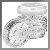 Pokanic Aluminum Foil Pans [8' Round] x [10 Pack] with Clear Dome Lids Recyclable Disposable Containers Straight Walls for Storing, Baking, Meal Prep & Reheating Freezer Oven Safe (10 Pack, 8 inch)