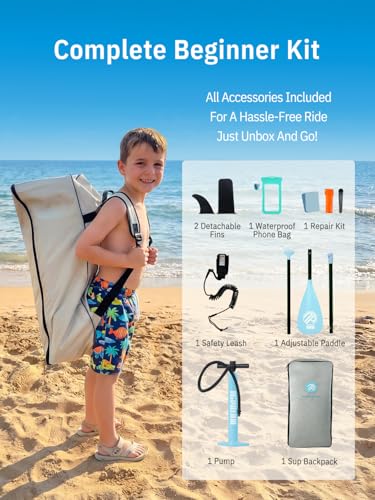 Image of Niphean (Extra Large) Inflatable Paddle Board, SUP for 2+1 People /Family 500lbs Capacity Stand Up Paddle Board with SUP Accessories, StabilTrac Fin Non-Slip Paddleboard for Adults