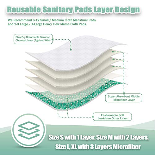 Image of Wegreeco Reusable Menstrual Pads - Soft Cloth Sanitary Pads | Gentle Panty Liners - 6 Pack with 1 Cloth Mini Wet Bag (Small, Peacock)
