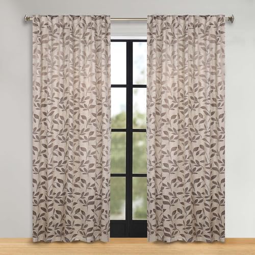 Superior Blackout Curtains, Room Darkening, Bedroom, Drapes, Kitchen, Living Room Window Accents, Sun Blocking, Thermal, 2 Pack, Leaves Blackout Back Tab Curtains, Set of 2, 52' x 84', Espresso