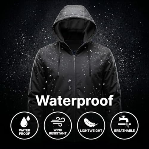 Image of MIA FASHION Men's Hooded Waterproof Rain Jacket Lightweight Wind Resistant Jacket with Zipper Pockets for Bike Riding, Travel & Outdoor Use